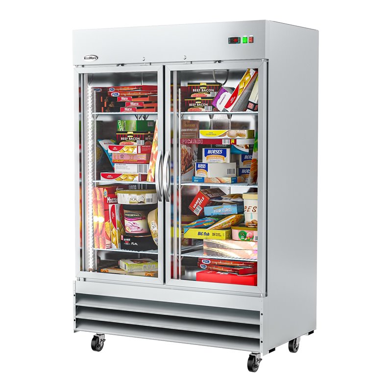 Pemberly Row Steel Freezer w/ Reach-In Self-Close Glass Doors in Silver