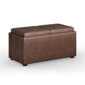 Pemberly Row 35&quotW 5 Pc Storage Ottoman in Distressed Chestnut Brown Faux Leather