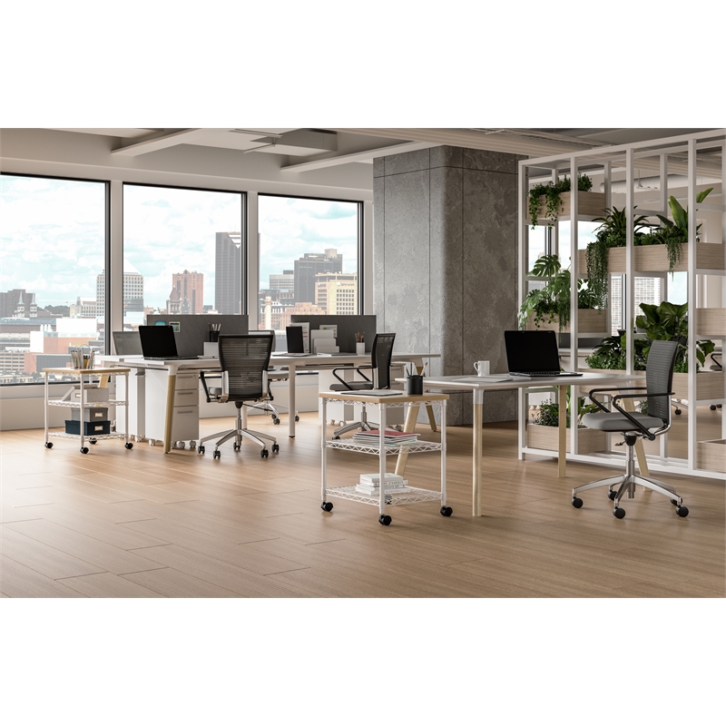 Pemberly Row Deskside Wire Machine Stand White with Laminate Top