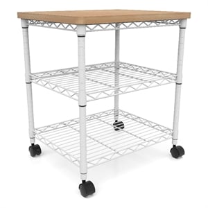 Pemberly Row Deskside Wire Machine Stand White with Laminate Top