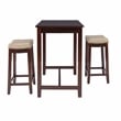 Pemberly Row Wood 3 Piece Counter Dining Set Beige Faux Leather Seats in Brown