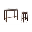 Pemberly Row Three Piece Bar Dining Set Faux Leather Seats in Brown Wood