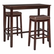 Pemberly Row Three Piece Bar Dining Set Faux Leather Seats in Brown Wood