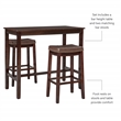 Pemberly Row Three Piece Bar Dining Set Faux Leather Seats in Brown Wood