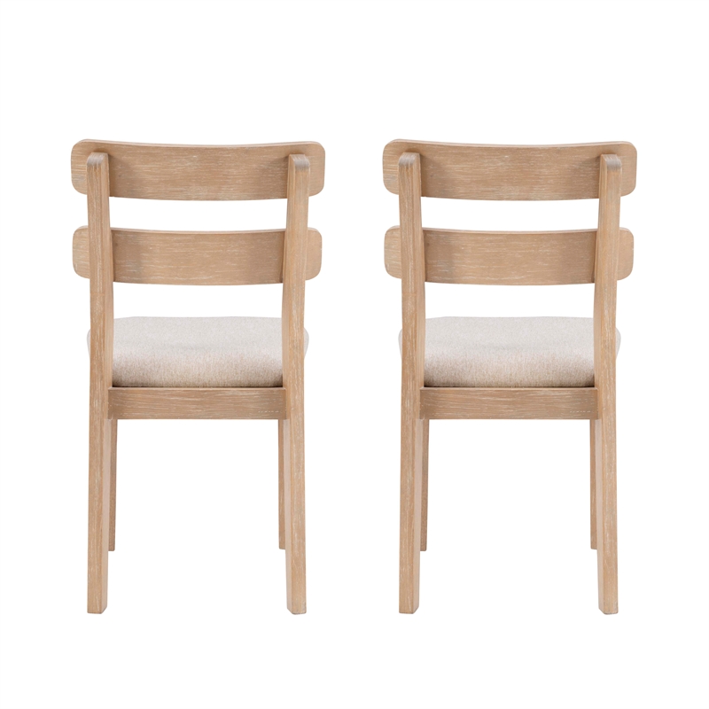 Pemberly Row Wood Set of 2 Upholstered Ladder Back Dining Chairs - Natural Brown