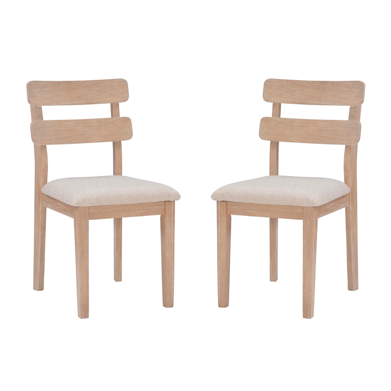 Pemberly Row Wood Set of 2 Upholstered Ladder Back Dining Chairs - Natural Brown