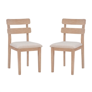 Pemberly Row Wood Set of 2 Upholstered Ladder Back Dining Chairs - Natural Brown
