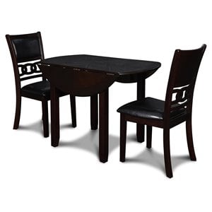 Pemberly Row Solid Wood Dining Drop Leaf Table w/ 2 Chairs in Ebony