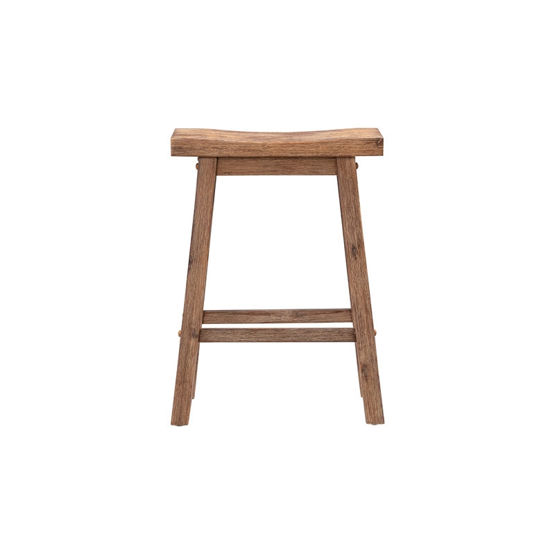 Pemberly Row Backless Wood Counter Stools-Set of 2-Barnwood Wire-Brush
