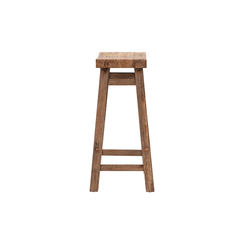Pemberly Row Backless Wood Counter Stools-Set of 2-Barnwood Wire-Brush