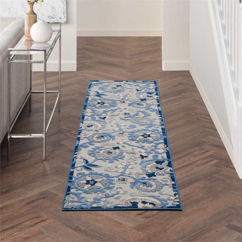 Pemberly Row 8' Runner Blue Gray Fabric Farmhouse Area Rug (8' Runner)