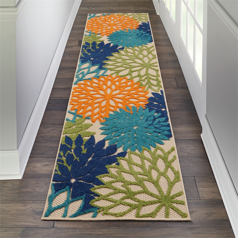 Pemberly Row 10' Runner Multicolor Fabric Tropical Area Rug (10' Runner)