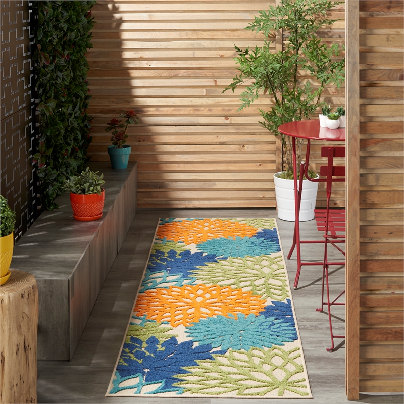Pemberly Row 10' Runner Multicolor Fabric Tropical Area Rug (10' Runner)