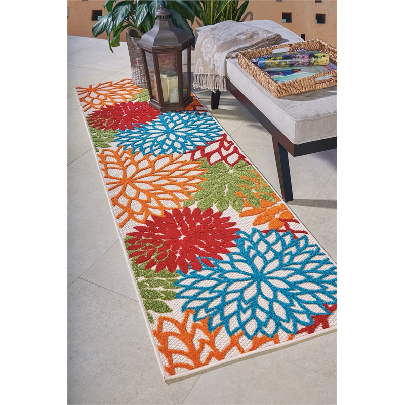 Pemberly Row 8' Runner Green Fabric Tropical Area Rug (8' Runner)