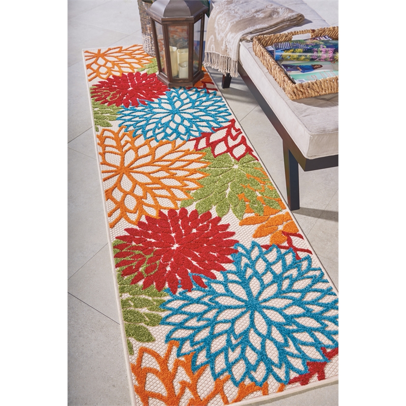 Pemberly Row 8' Runner Green Fabric Tropical Area Rug (8' Runner)
