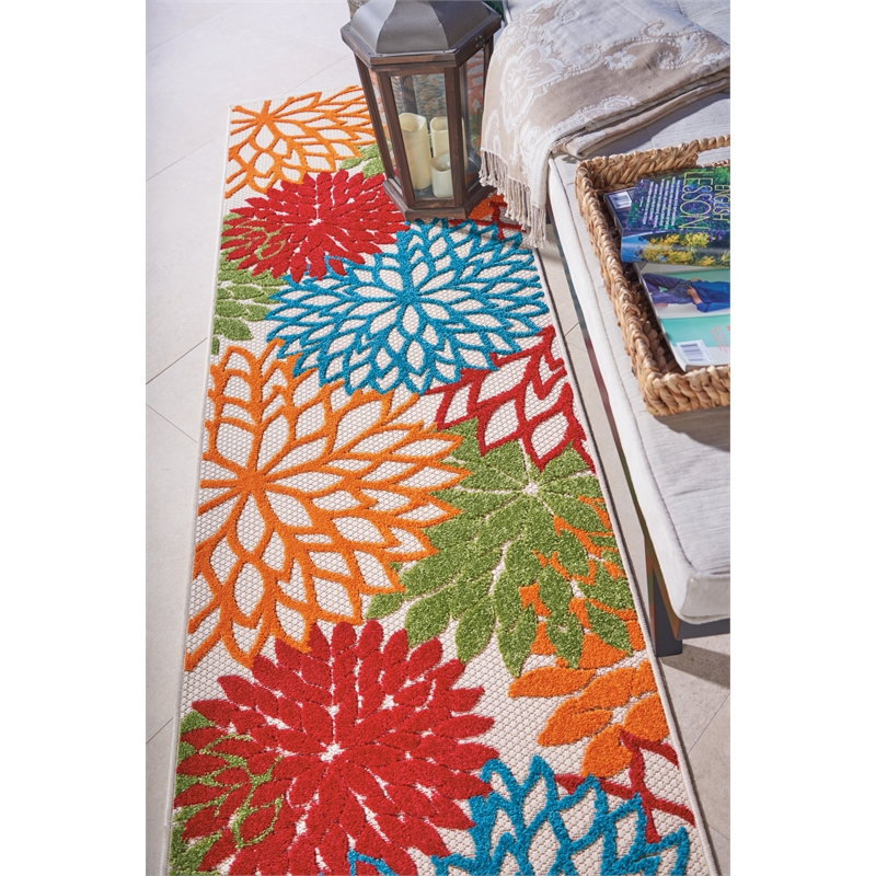 Pemberly Row 8' Runner Green Fabric Tropical Area Rug (8' Runner)