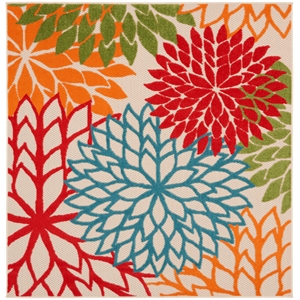 Pemberly Row 5' x Square Green Fabric Tropical Area Rug (5' Square)