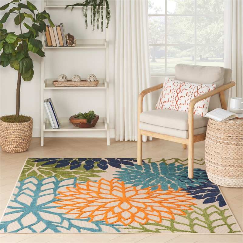 Pemberly Row 5' x Square Multicolor Fabric Tropical Area Rug (5' Square)