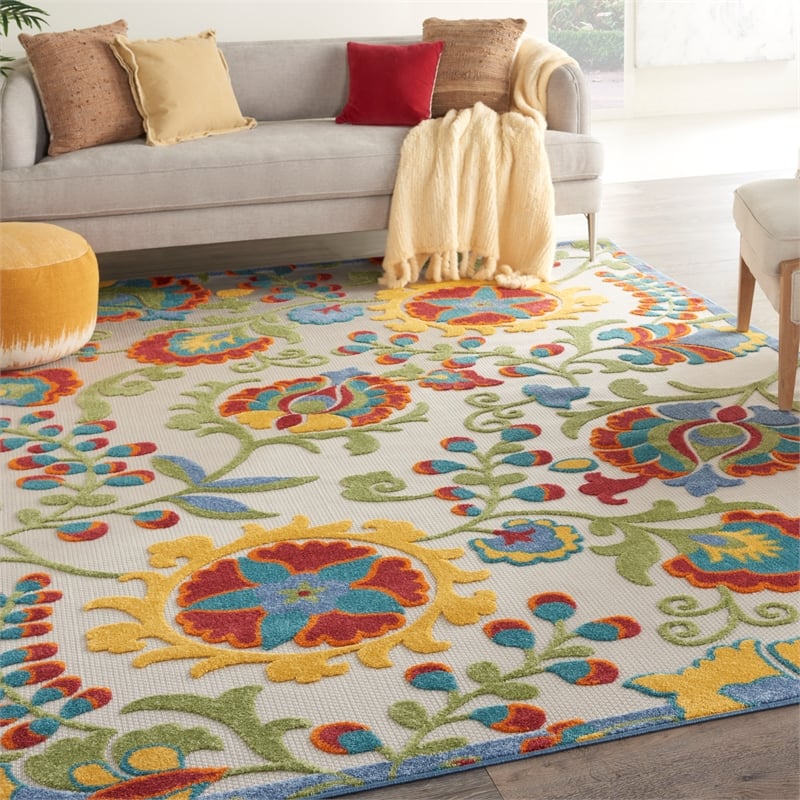 Pemberly Row 12' x 15' Ivory Multicolor Fabric Farmhouse Area Rug (12' x 15')