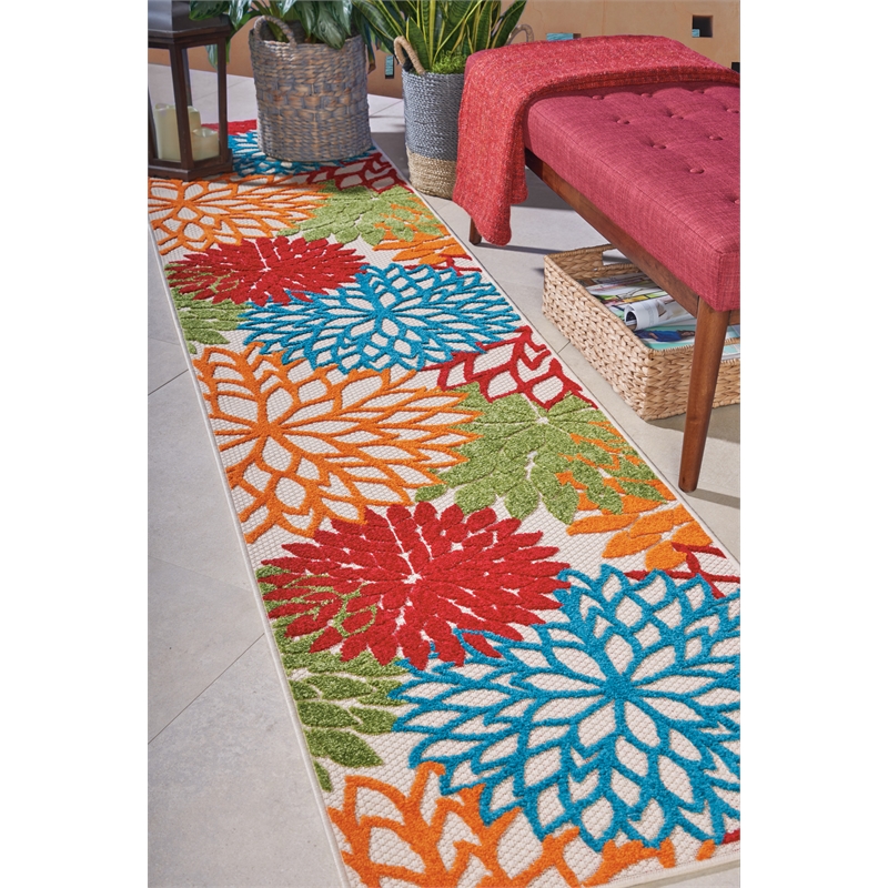 Pemberly Row 12' Runner Green Fabric Tropical Area Rug (12' Runner)