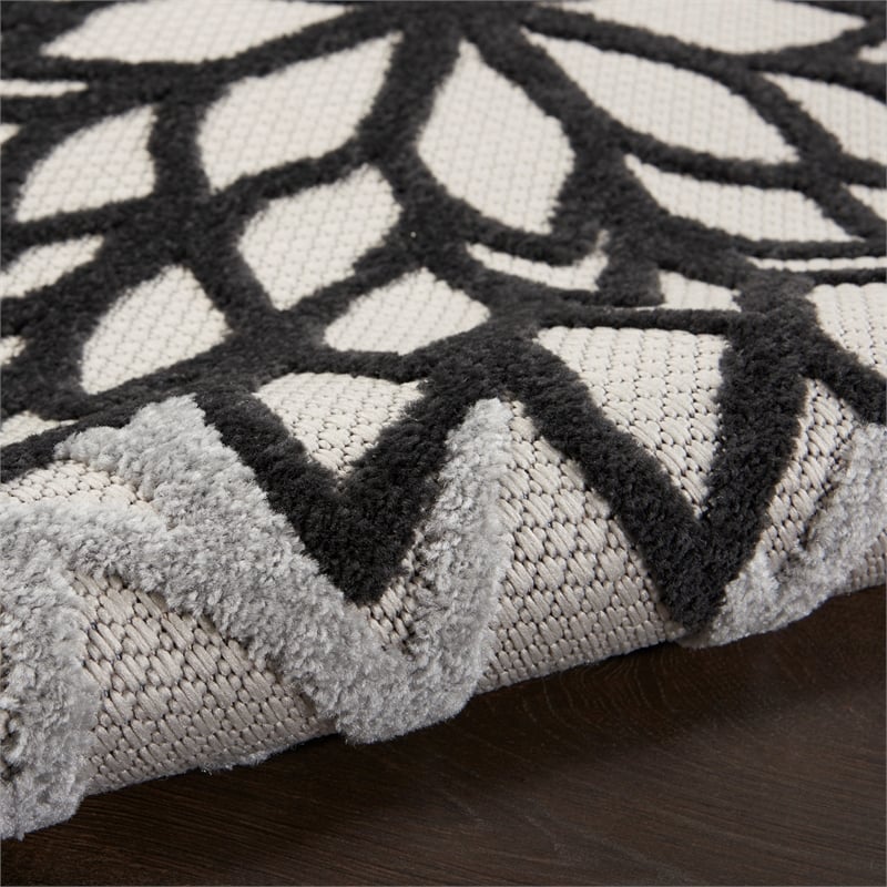 Pemberly Row 6' Runner Black White Fabric Tropical Area Rug (6' Runner)