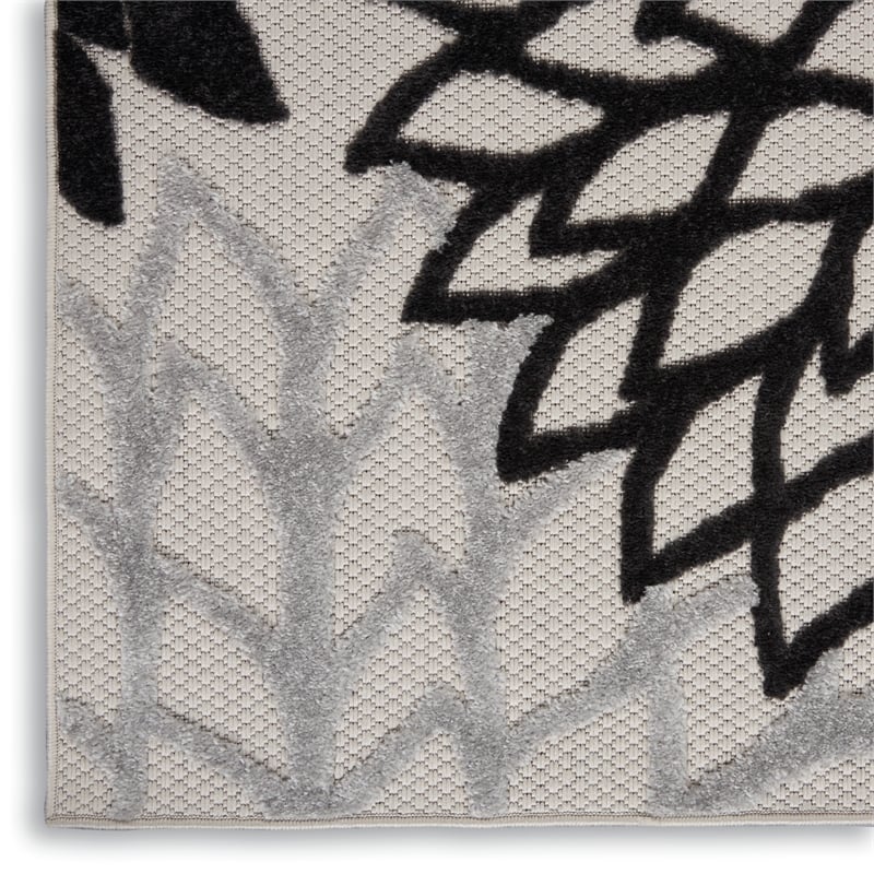 Pemberly Row 6' Runner Black White Fabric Tropical Area Rug (6' Runner)