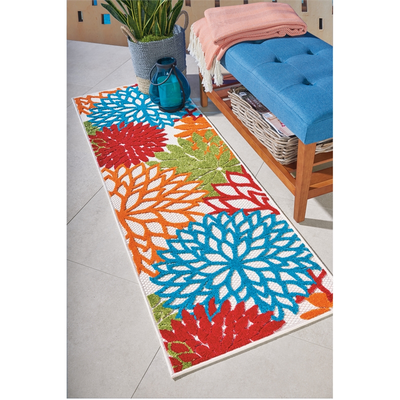 Pemberly Row 6' Runner Green Fabric Tropical Area Rug (6' Runner)