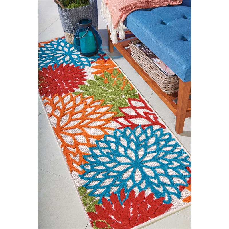 Pemberly Row 6' Runner Green Fabric Tropical Area Rug (6' Runner)