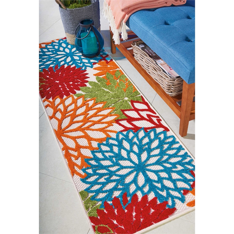 Pemberly Row 6' Runner Green Fabric Tropical Area Rug (6' Runner)