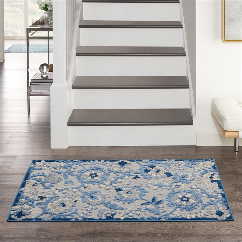 Pemberly Row 3' x 4' Blue Gray Fabric Farmhouse Area Rug (3' x 4')