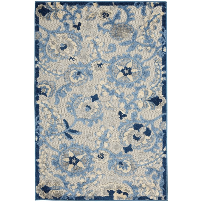 Pemberly Row 3' x 4' Blue Gray Fabric Farmhouse Area Rug (3' x 4')
