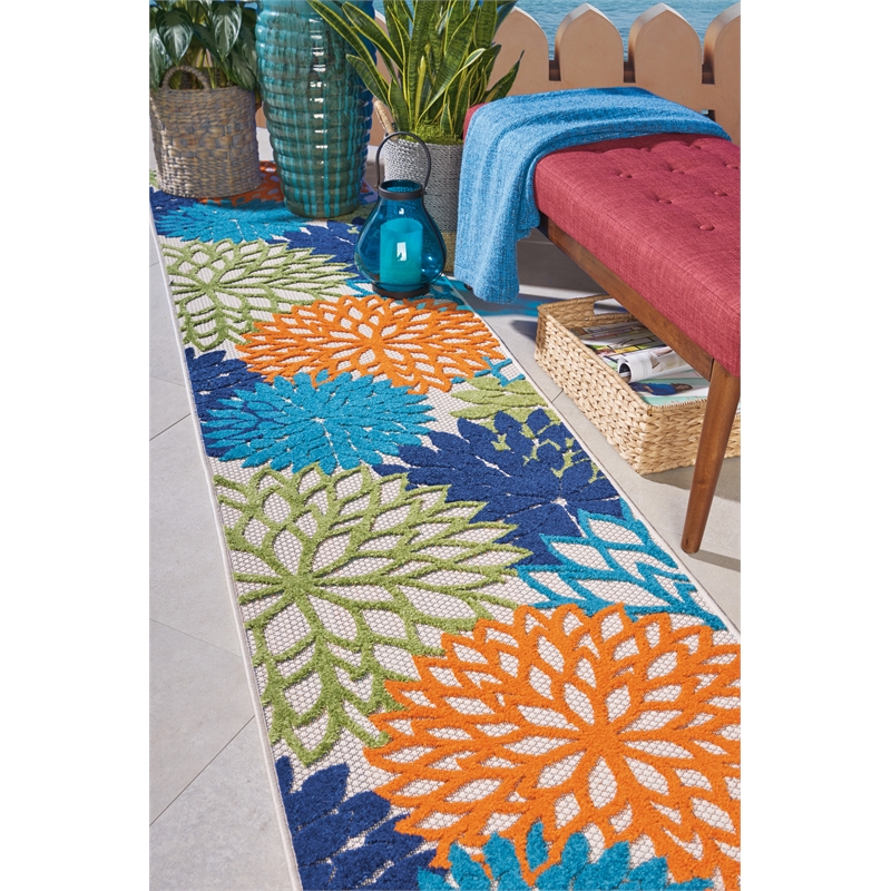 Pemberly Row 12' Runner Multicolor Fabric Tropical Area Rug (12' Runner)