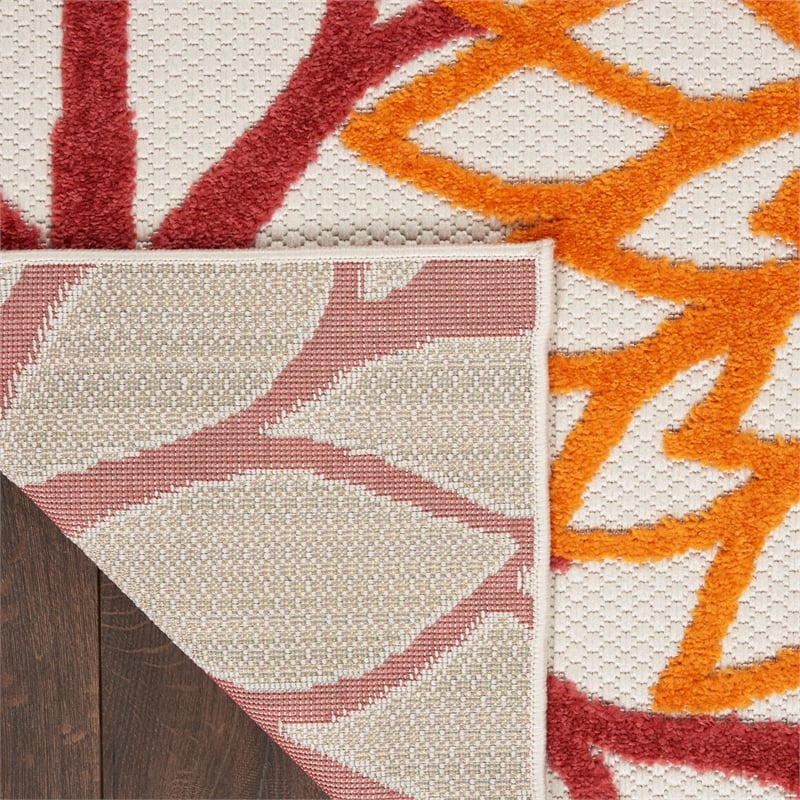 Pemberly Row 12' Runner Red Multicolored Fabric Tropical Area Rug (12' Runner)