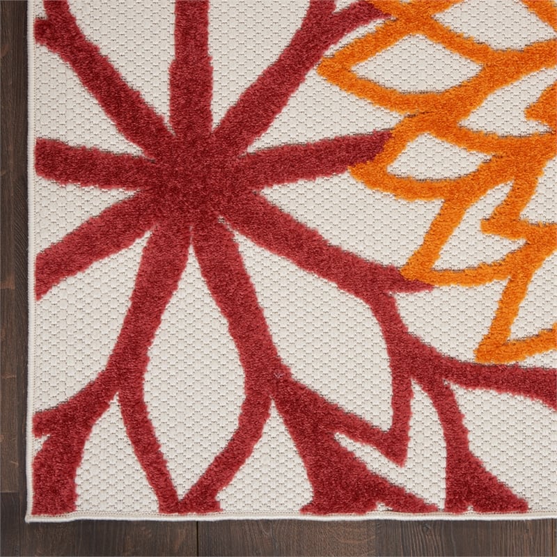 Pemberly Row 12' Runner Red Multicolored Fabric Tropical Area Rug (12' Runner)