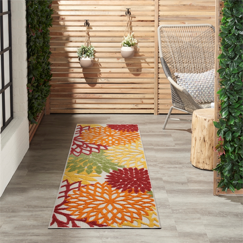 Pemberly Row 6' Runner Red Multicolored Fabric Tropical Area Rug (6' Runner)