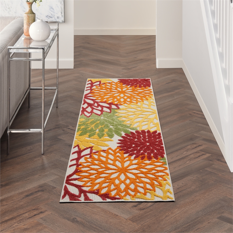 Pemberly Row 6' Runner Red Multicolored Fabric Tropical Area Rug (6' Runner)