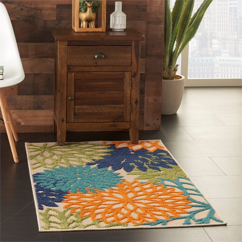 Pemberly Row 3' x 4' Multicolor Fabric Tropical Area Rug (3' x 4')