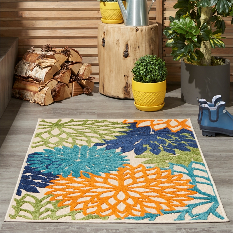 Pemberly Row 3' x 4' Multicolor Fabric Tropical Area Rug (3' x 4')