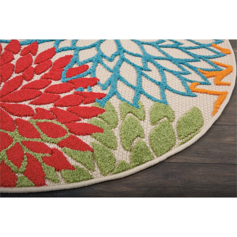 Pemberly Row 4' x Round Green Fabric Tropical Area Rug (4' Round)