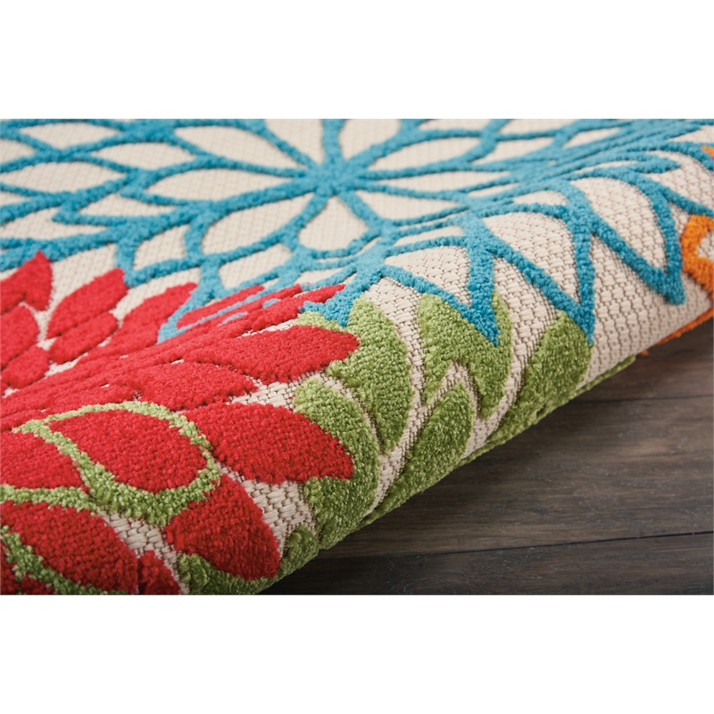 Pemberly Row 4' x Round Green Fabric Tropical Area Rug (4' Round)