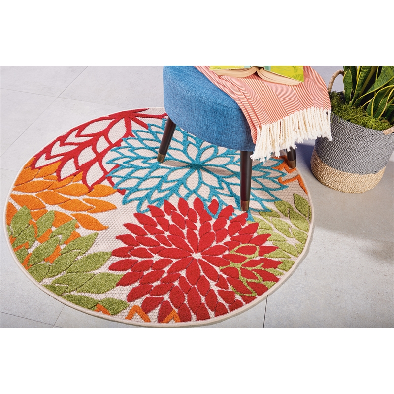 Pemberly Row 4' x Round Green Fabric Tropical Area Rug (4' Round)