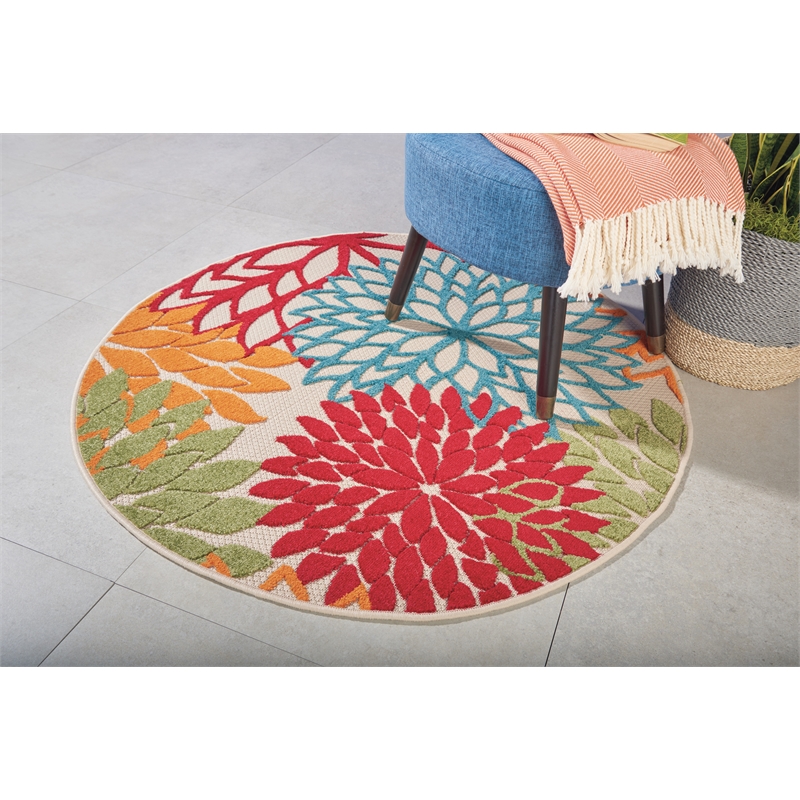 Pemberly Row 4' x Round Green Fabric Tropical Area Rug (4' Round)