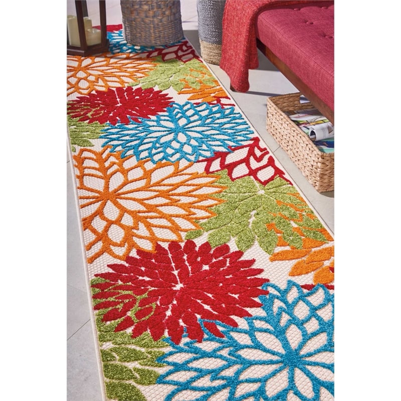 Pemberly Row 10' Runner Green Fabric Tropical Area Rug (10' Runner)