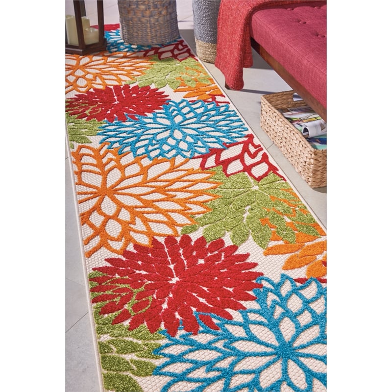 Pemberly Row 10' Runner Green Fabric Tropical Area Rug (10' Runner)