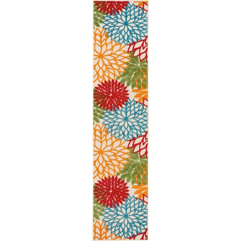 Pemberly Row 10' Runner Green Fabric Tropical Area Rug (10' Runner)