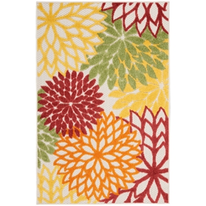 Pemberly Row 3' x 4' Red Multicolored Fabric Tropical Area Rug (3' x 4')