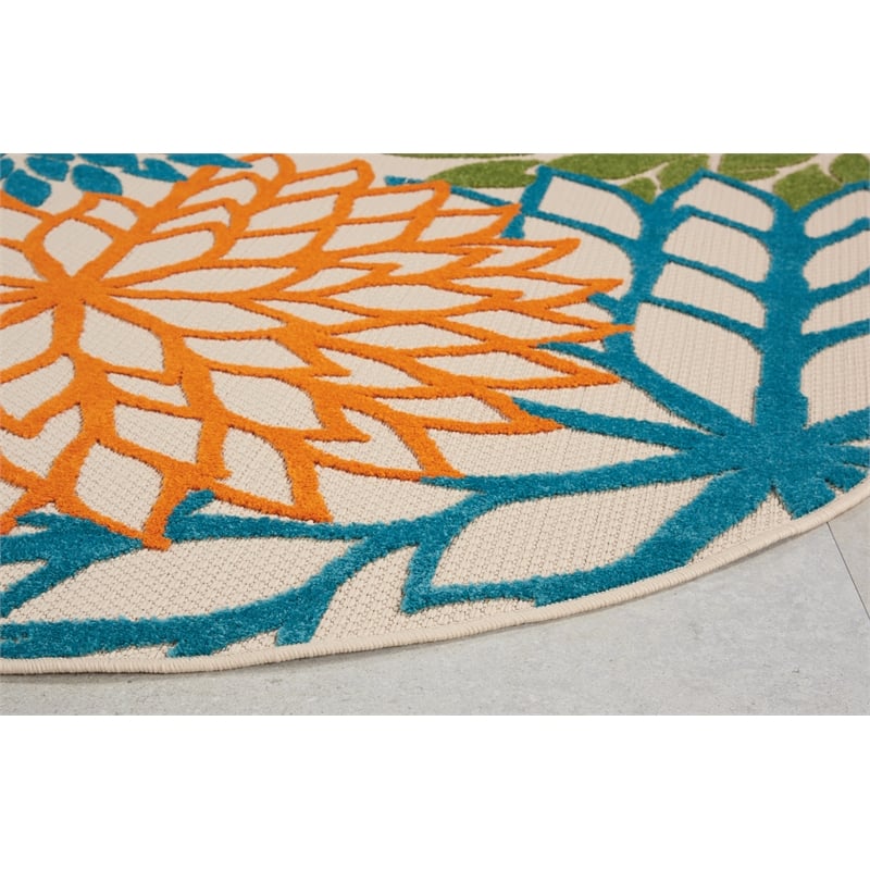 Pemberly Row 5' x Round Multicolor Fabric Tropical Area Rug (5' Round)