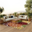 Pemberly Row 6' x 9' Red Multicolored Fabric Tropical Area Rug (6' x 9')