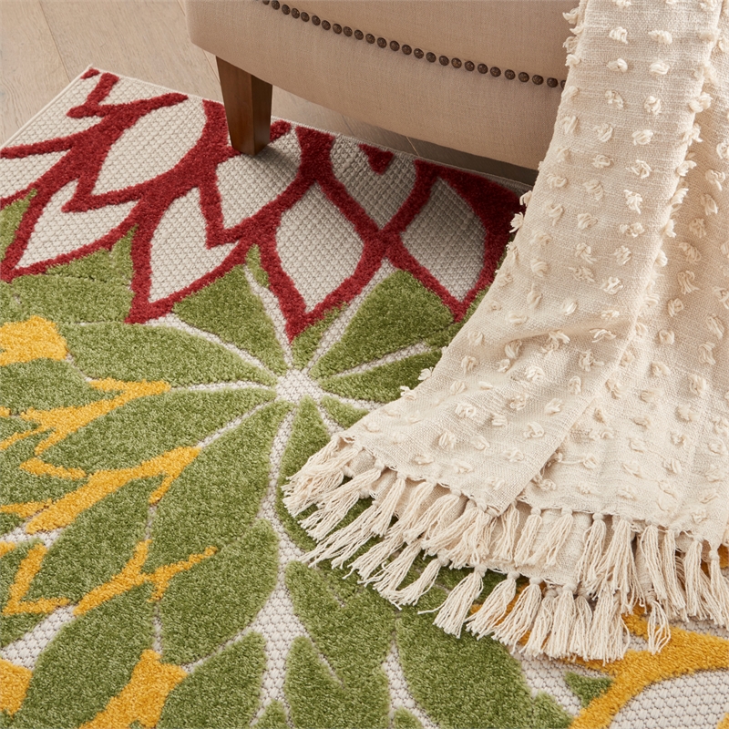 Pemberly Row 6' x 9' Red Multicolored Fabric Tropical Area Rug (6' x 9')