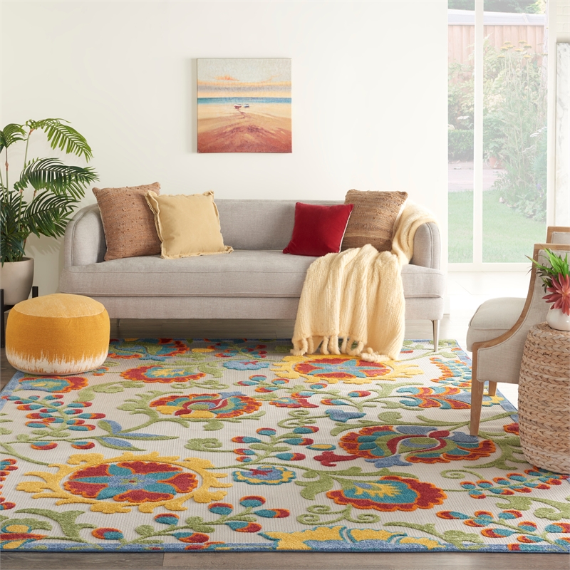 Pemberly Row 9' x 12' Ivory Multicolor Fabric Farmhouse Area Rug (9' x 12')